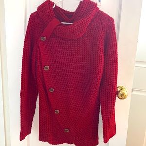 Red cowl neck button sweater Medium
